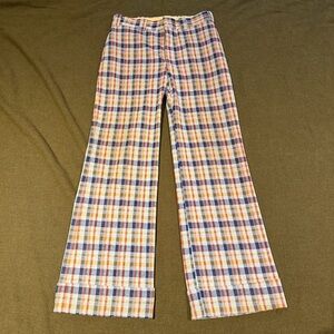 Vintage 70s Plaid Flare Trousers Fortell Canada 30 Waist Bell Bottom Cuffed Pant